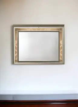 37" Champagne Lighted Wood Framed Mounted Dresser Mirror