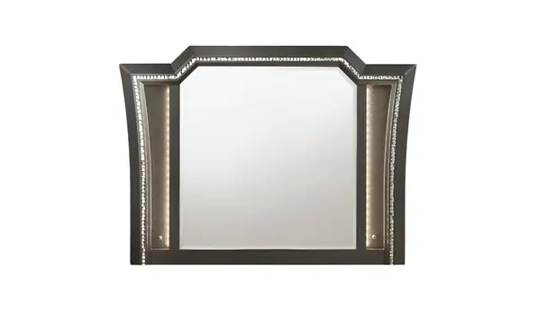 38" Gunmetal Lighted Abstract Wood Framed Mounted Dresser Mirror