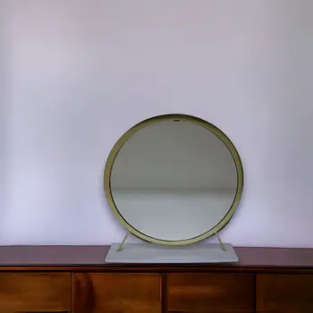 19" Brass Round Metal Framed Freestanding Mirror