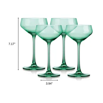 Set of Four Green Crystal Shallow Bowl Stemmed Coupe
