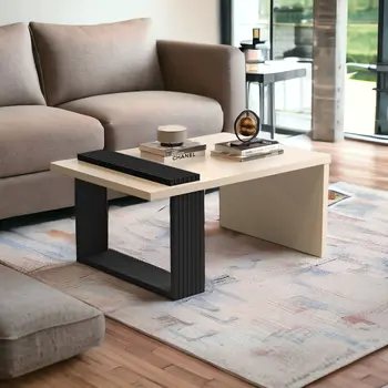 32" Off White And Black and Off White Coffee Table