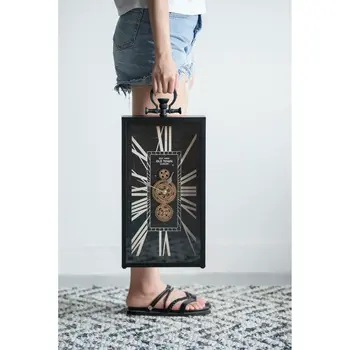 10" Black and Gold Metal and Glass Analog Vintage Style Crackle Wall Clock