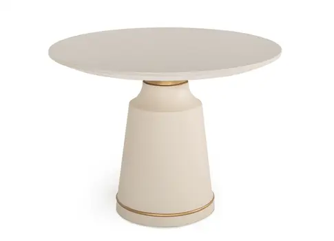 39" Off White And Off White And Brass Rounded Concrete Dining Table
