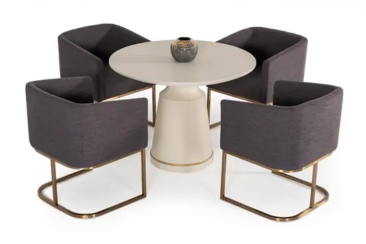 39" Off White And Off White And Brass Rounded Concrete Dining Table