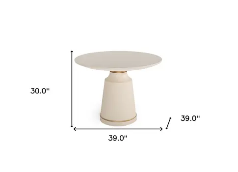 39" Off White And Off White And Brass Rounded Concrete Dining Table