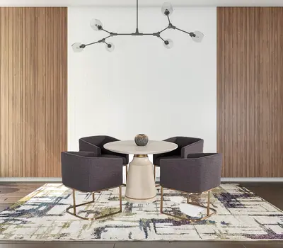 39" Off White And Off White And Brass Rounded Concrete Dining Table