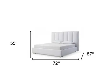 White Ribbed Texture Velvet Upholstered Queen Bed Frame