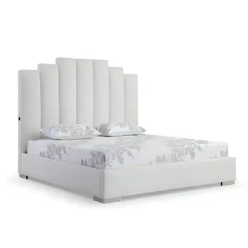 White Wood And Faux Leather Queen Bed Frame with USB