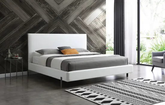 King White Upholstered Faux Leather Bed With USB
