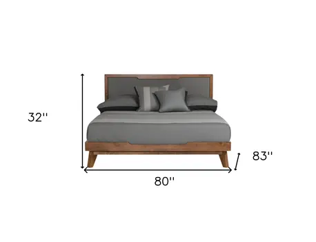 Gray and Brown Wood And Linen King Bed Frame