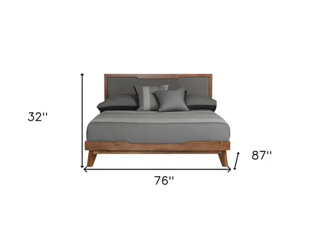 Gray and Brown Wood And Linen California King Bed Frame