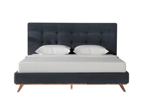 Gray and Brown Wood And Tufted Polyester King Bed Frame