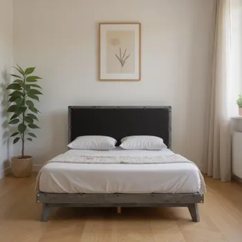 Gray Wood And Linen Queen Bed Frame
