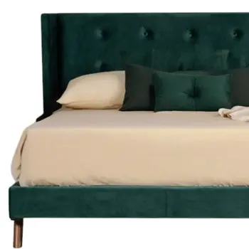 Green Wood And Tufted Velvet Queen Bed Frame