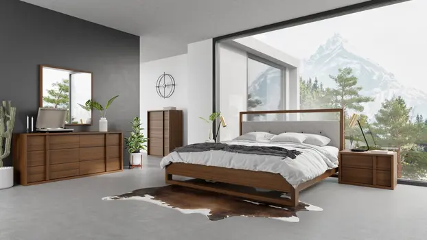 Brown and Gray Wood Tufted Upholstered California King Bed Frame