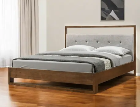 Brown and Gray Wood Tufted Upholstered California King Bed Frame