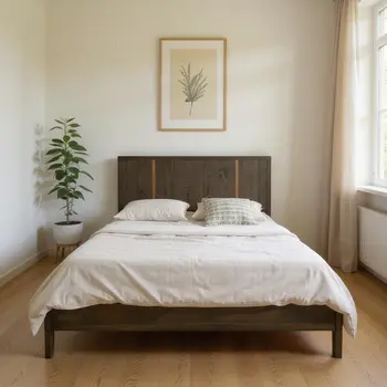 Brown and Gold Wood King Bed Frame