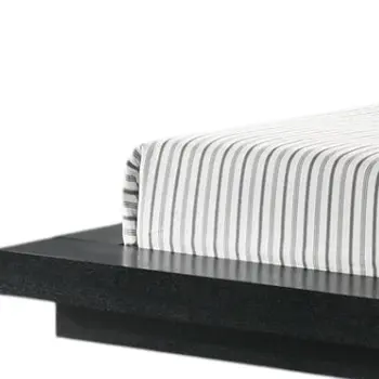 Black and Gray Wood And Faux Leather King Bed Frame With Attached Nightstands