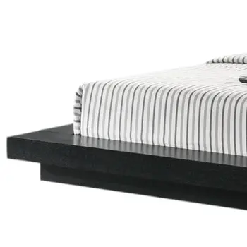 Black and Gray Wood And Faux Leather King Bed Frame With Attached Nightstands