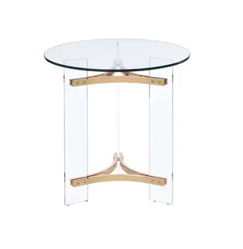 24" Gold And Clear Glass And Metal Round End Table