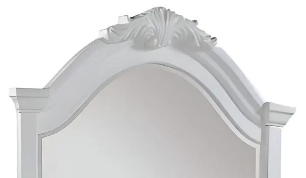 43" White Crowned Top Wood Framed Mounted Dresser Mirror