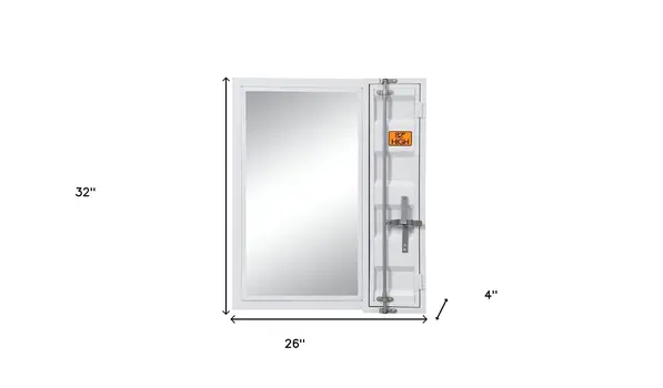 32" White Metal Framed Mounted Dresser Mirror
