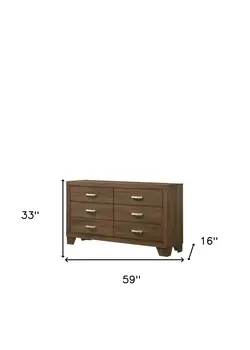 59" Brown Solid and Manufactured Wood Six Drawer Double Dresser