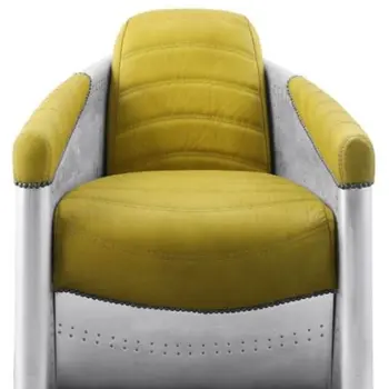 28" Yellow and Steel Blue Top Grain Leather Barrel Chair