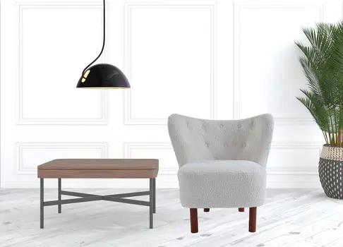 31" White and Brown Sherpa Polka Dots Wingback Chair