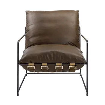 27" Brown and Steel Blue Top Grain Leather Lounge Chair
