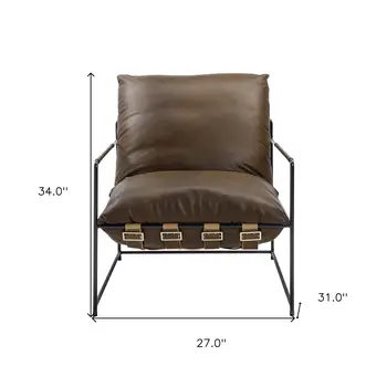 27" Brown and Steel Blue Top Grain Leather Lounge Chair