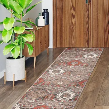 8' Rust Floral Runner Rug