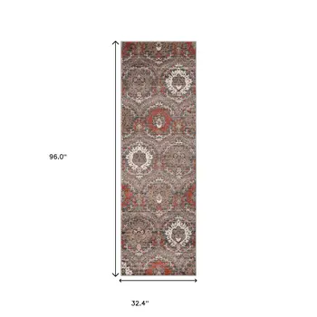 8' Rust Floral Runner Rug