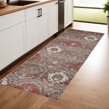 8' Rust Floral Runner Rug