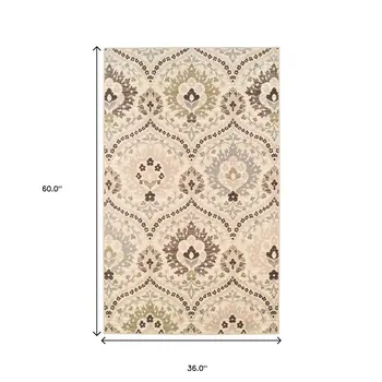 3' X 5' Gray And Ivory Floral Area Rug