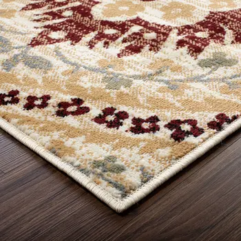 4' X 6' Camel Gray And Rust Floral Stain Resistant Area Rug