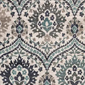 4' X 6' Ivory Blue And Gray Floral Stain Resistant Area Rug