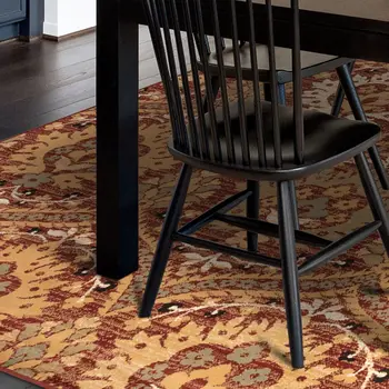 4' X 6' Red Gold And Olive Floral Stain Resistant Area Rug
