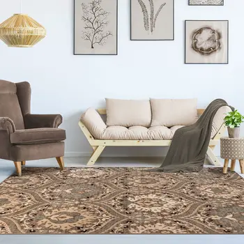 6' X 9' Ivory Beige And Light Blue Floral Stain Resistant Area Rug