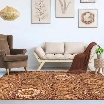 8' X 10' Red Olive And Gold Floral Stain Resistant Area Rug