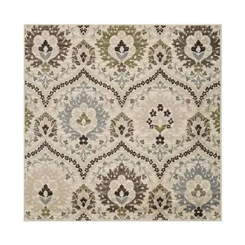 8' Gray And Ivory Floral Square Rug