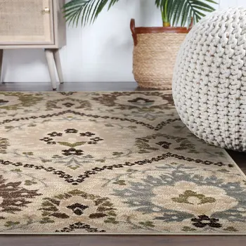 8' Gray And Ivory Floral Square Rug