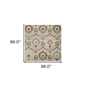 8' Gray And Ivory Floral Square Rug