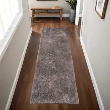 8' Taupe Tufted Handmade Stain Resistant Runner Rug