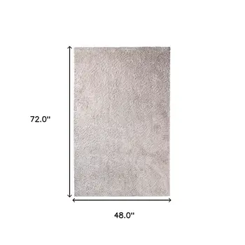 4' X 6' Beige Shag Stain Resistant Area Rug