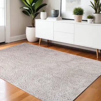 4' X 6' Beige Shag Stain Resistant Area Rug