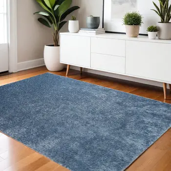 4' X 6' Blue Shag Stain Resistant Area Rug