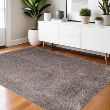 4' X 6' Taupe Shag Stain Resistant Area Rug