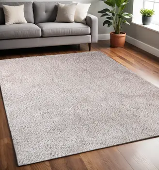 5' X 8' Beige Shag Stain Resistant Area Rug