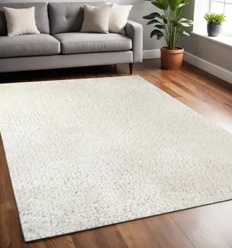5' X 8' Ivory Shag Stain Resistant Area Rug